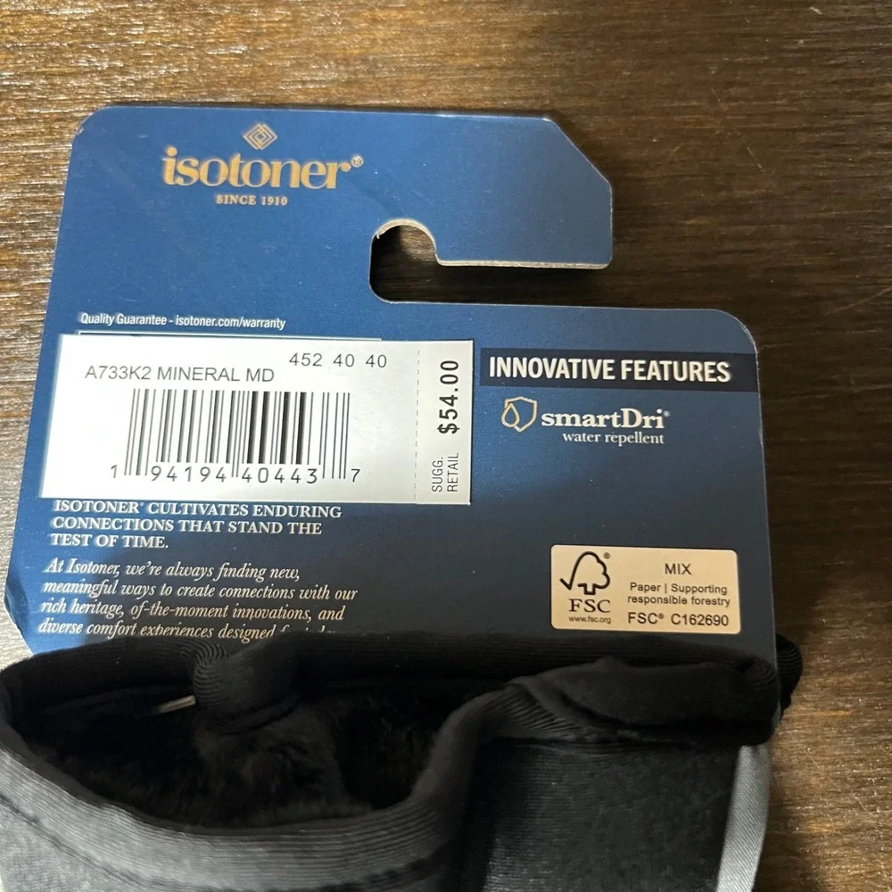 Isotoner Smart Dri Water‎ Repellent Gloves Zip Feature M Black Gray Womens
